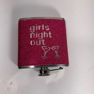 Pink Glitter Hip Flask 6oz Stainless Steel "Girls Night Out" Sparkly Bling Gift